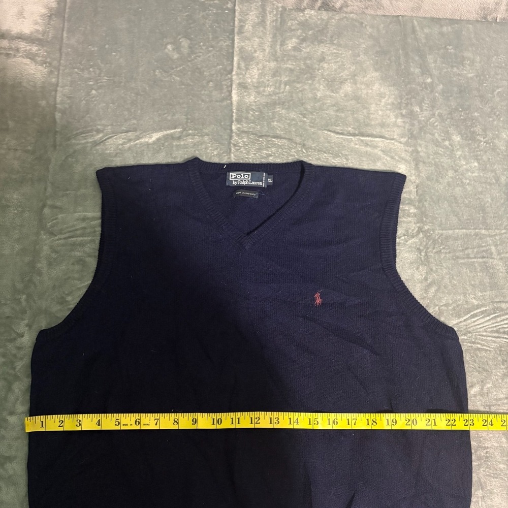polo Ralph Lauren Lambswool Vest Mens XL Blue V Neck Preppy Y2K Vintage - Picture 3 of 7